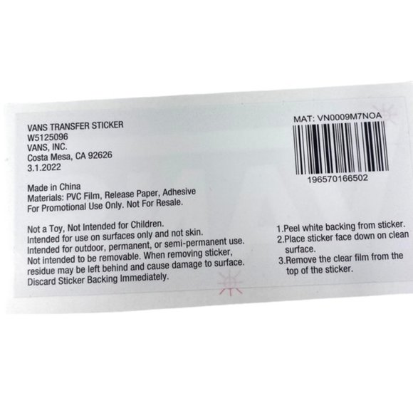 VANS Transfer Sticker Vinyl Red Logo VN0009M7NOA - Picture 3 of 3